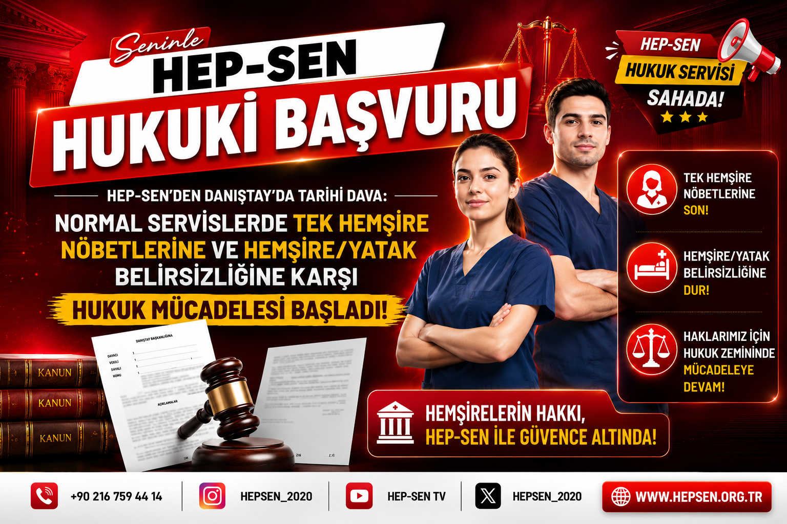 HEP-SEN'DEN DANIŞTAY'DA TARİHİ DAVA: Normal Servislerde Tek Hemşire Nöbetlerine ve Hemşire/Yatak Belirsizliğine Karşı Hukuk Mücadelesi Başladı